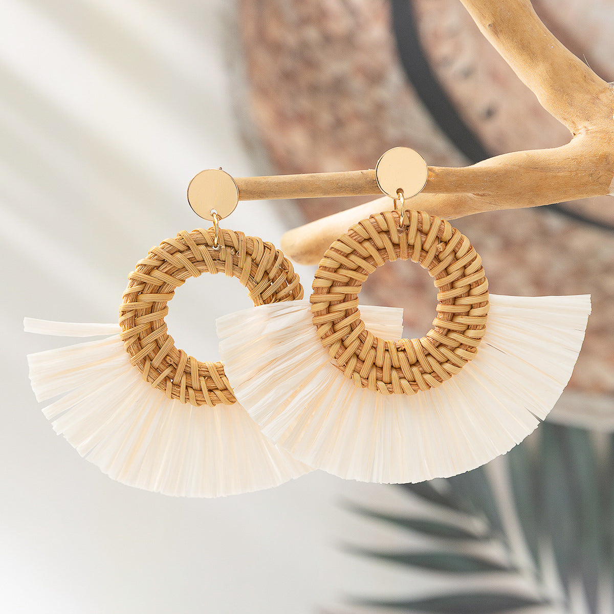 Women's Vacation Style Rattan High-grade Niche Raffia Earrings