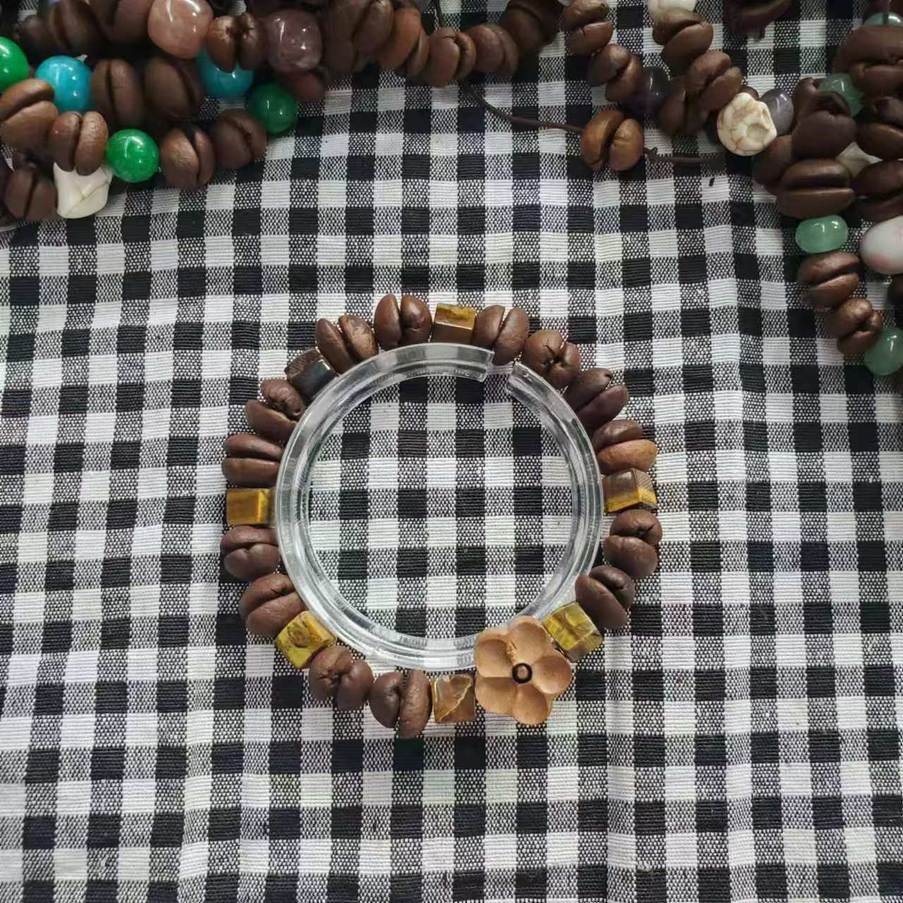 Coffee Bean Ebony Kitten Head Passion Fruit Seed Bracelets