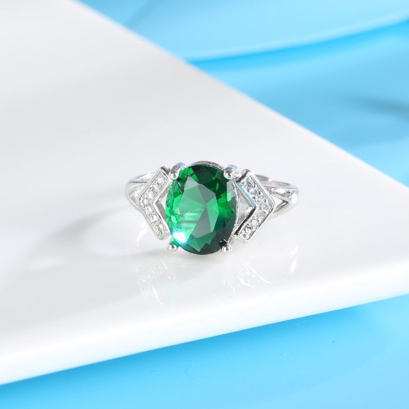 Korean Style Emerald Female Open Garnet Rings