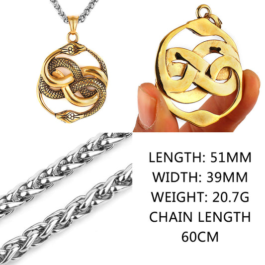 Men's Snake Stick Golden Titanium Steel Vintage Pendants