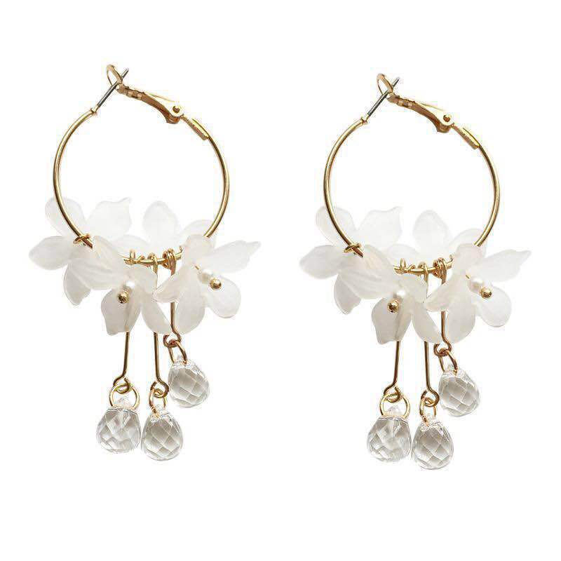 Round Personalized Crystal Small Flower Mori Earrings