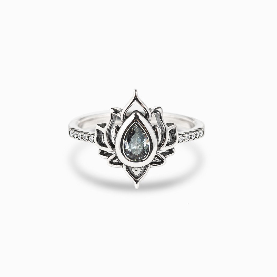 Vintage Distressed Flame Shape Lotus Water Drop Rings