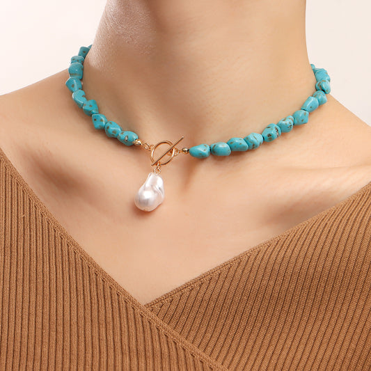 Women's Ornament Irregular Natural Turquoise Shaped Pearl Necklaces
