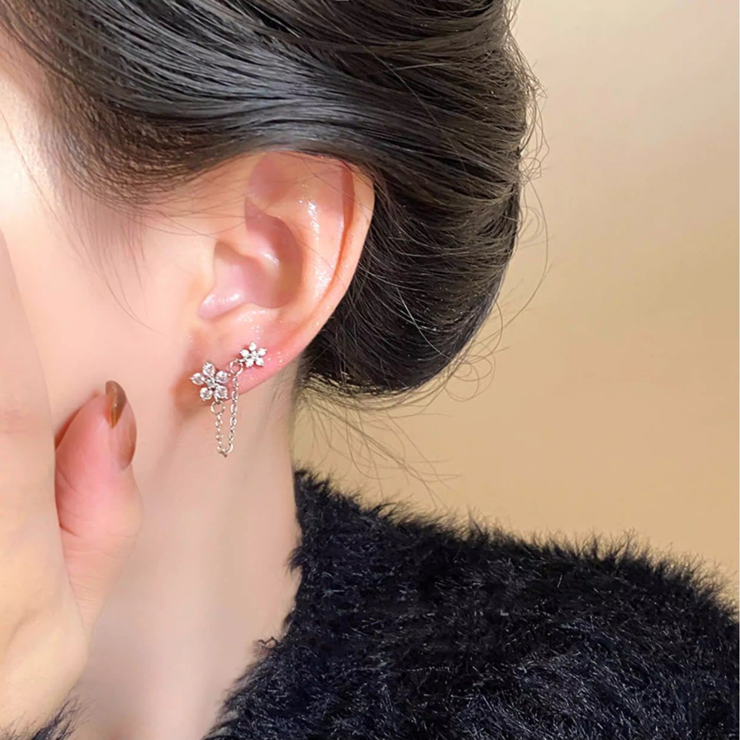 Women's Ear Chain Medical Titanium Steel Bone Flat Niche Stud Earrings
