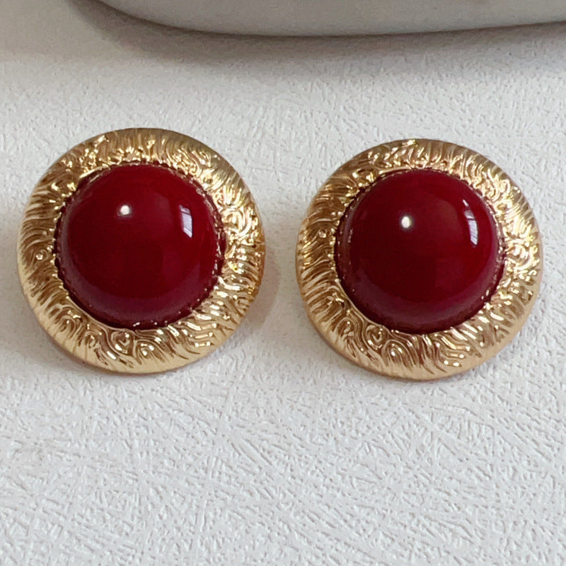 Gold Exaggerated Personalized Vintage Court Round Resin Sier Earrings