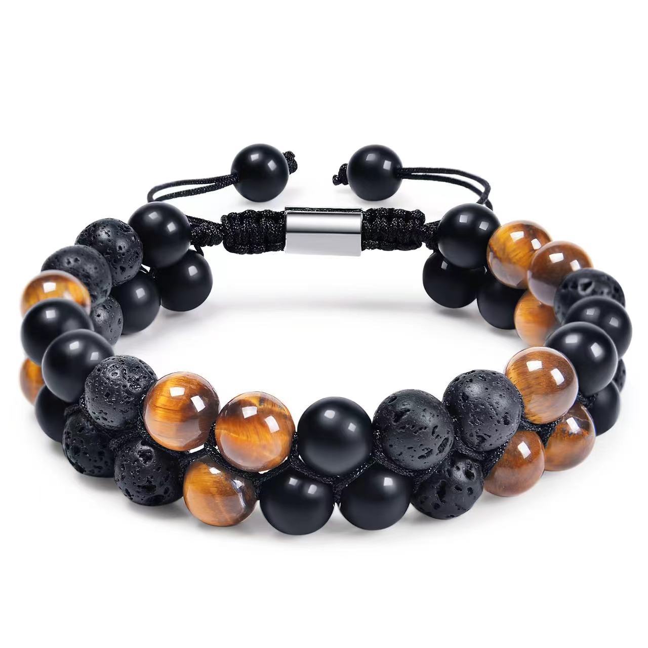 Men's Agate Stone Woven Adjustable Black Magnet Bracelets