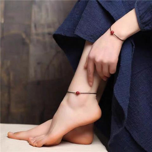 Cinnabar Round Beads Red Rope Female Life Safety Carrying Strap Anklets