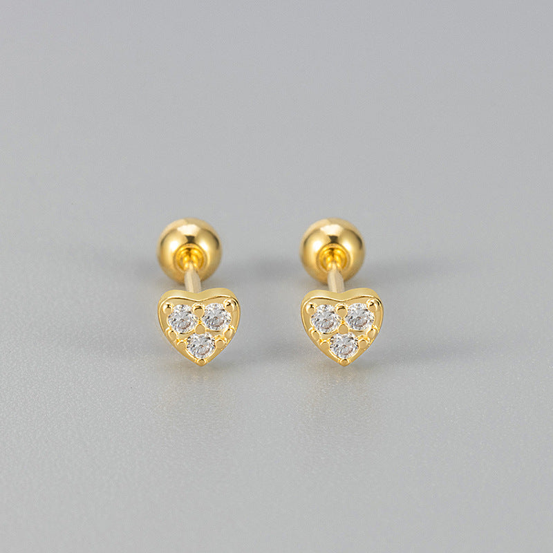 Love Screw Twist Heart-shaped Korean Style Micro Zircon Female Stud Earrings