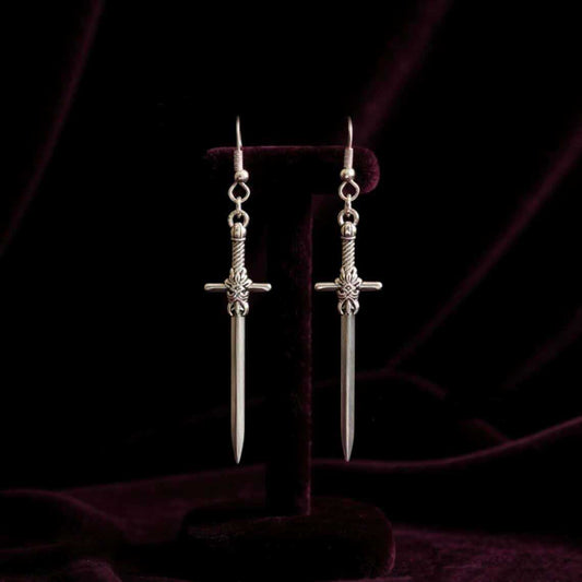 Sier Cross Sword-shaped Vintage Gothic Style Earrings