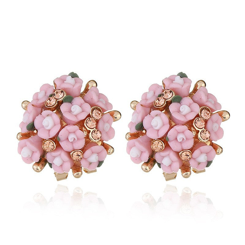 Ceramic Flower Small Commodity Rose Ear Stud Earrings