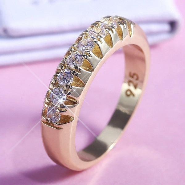 Style Simple Fashion Popular Geometric Single Row Zircon Wide Ring