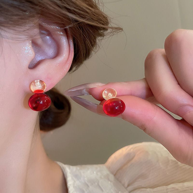 Women's Sier Needle Red Irregular Ear Retro Exaggerated Earrings