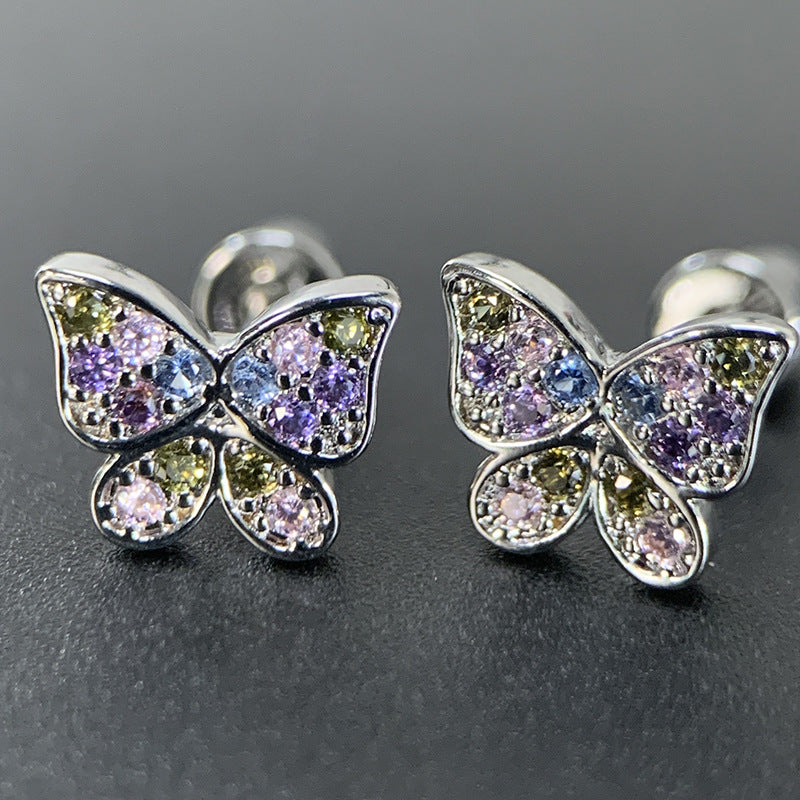 Zircon Ear Bone Sweet Colorful Piercing Earrings