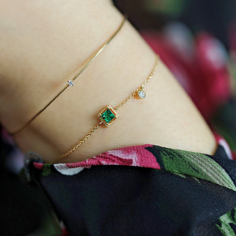 Emerald Thin Simple Square Diamond Temperamental Minority Bracelets