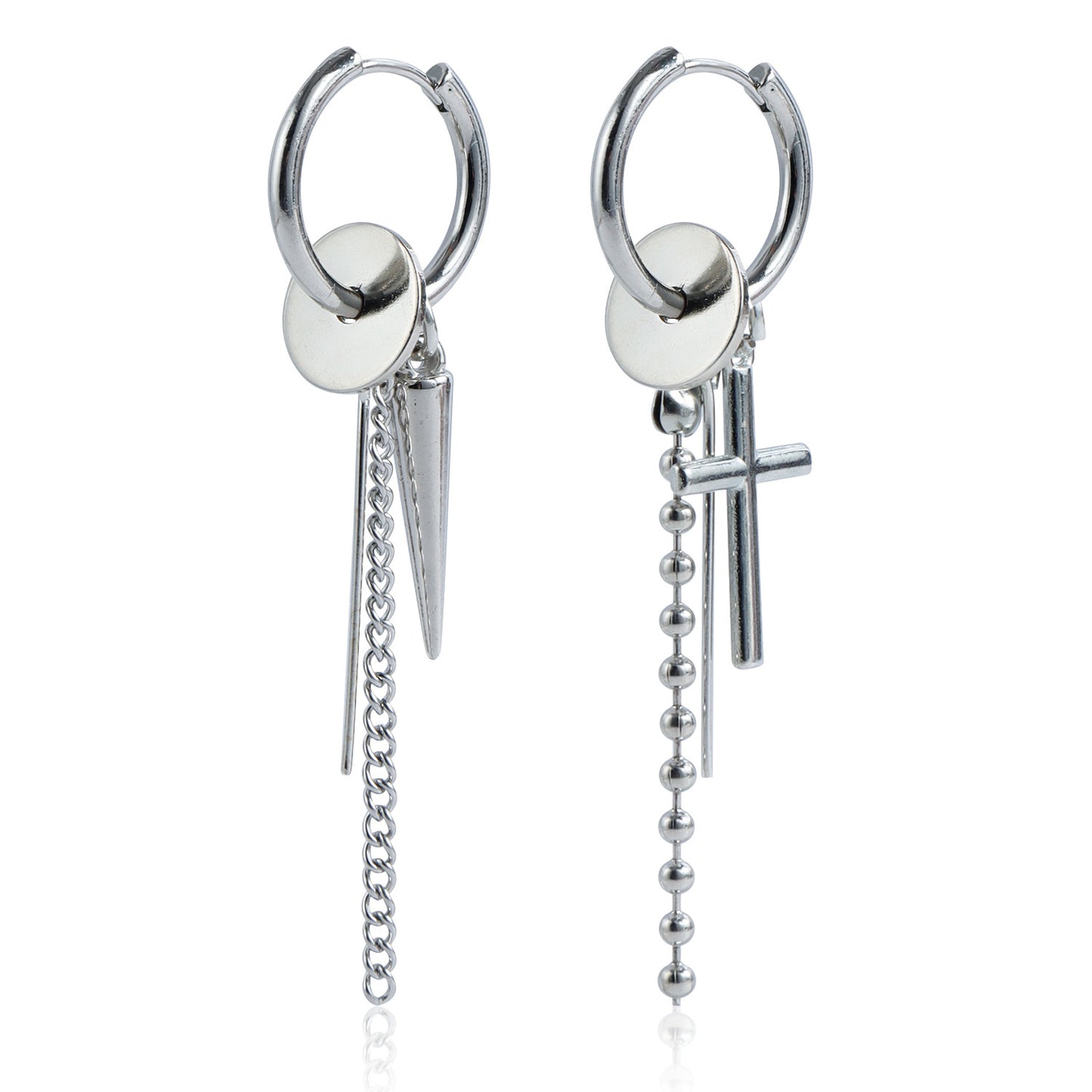 Women's Cross Steel Chain Geometric Tassel Long Tapered Earrings