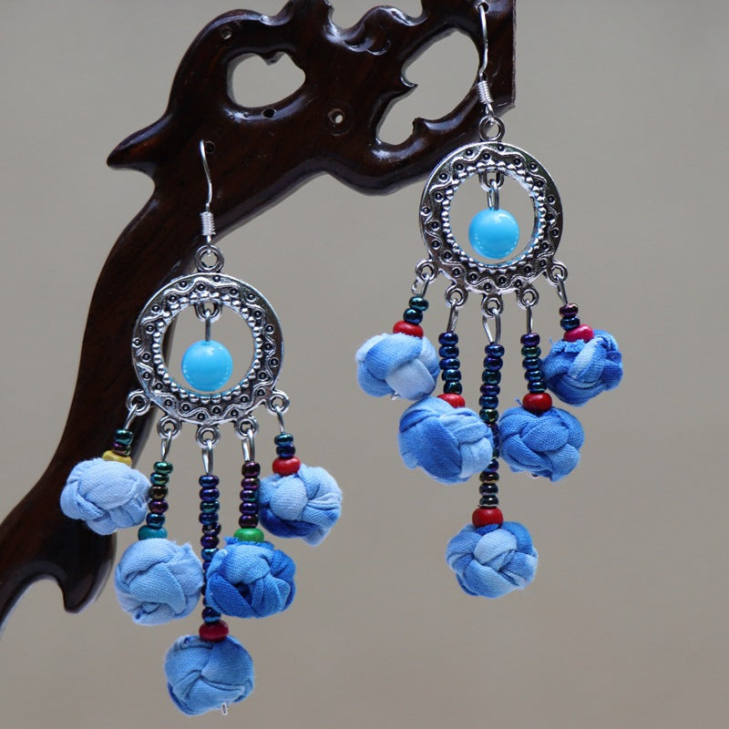 Yunnan National Style Dali Blue Dyed Earrings