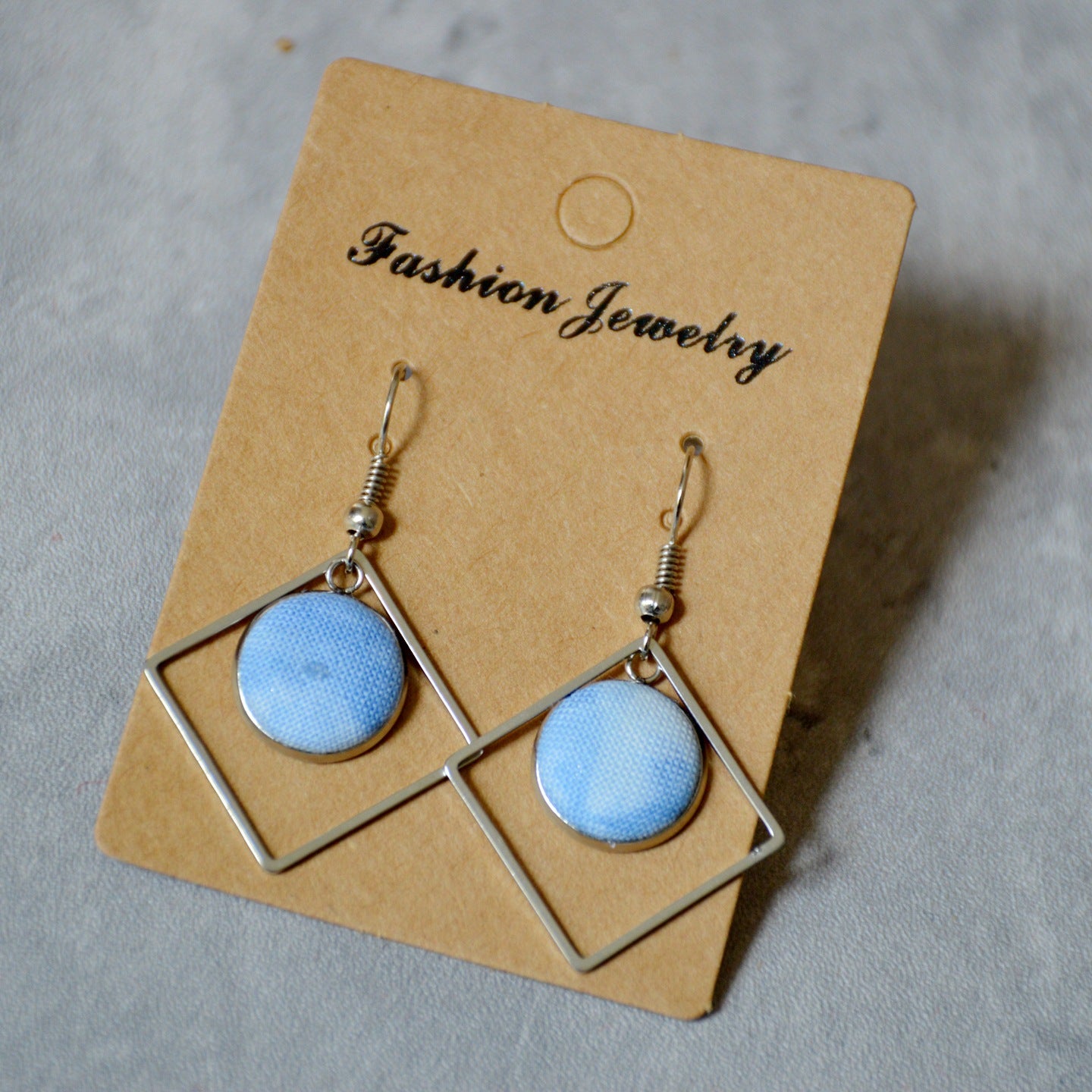Blue Dyed Fabric Ethnic Style Handmade Simple Inlaid Earrings
