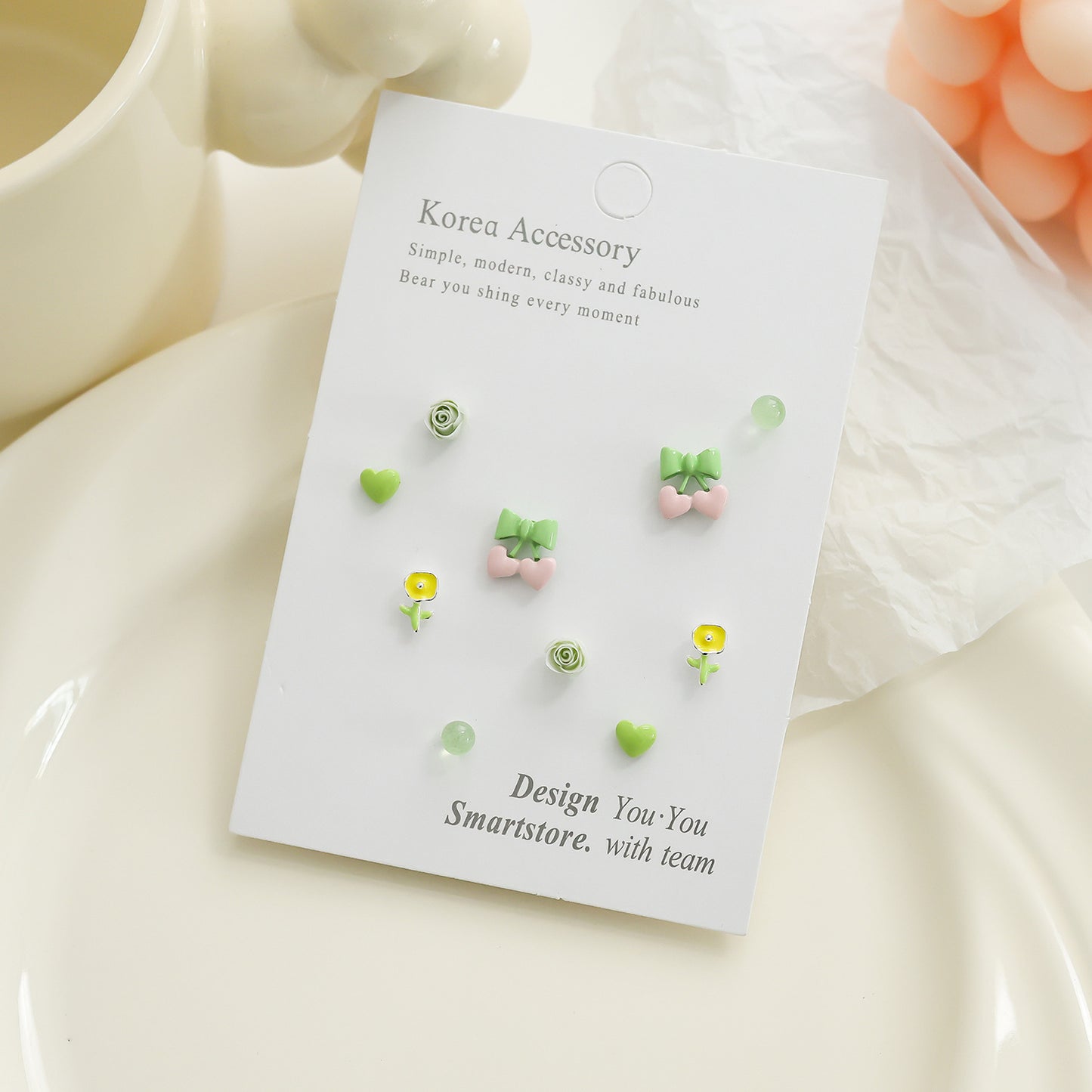 Summer Fresh Sterling Sier Needle Earings Set Sweet Rings