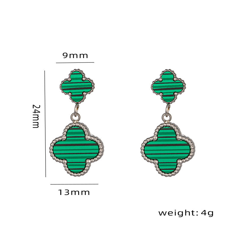 Lucky Four-leaf Clover Tassel Niche Design Earrings