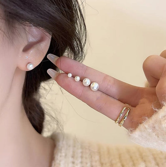 Women's Sier Needle Round Pearl For Retro Earrings