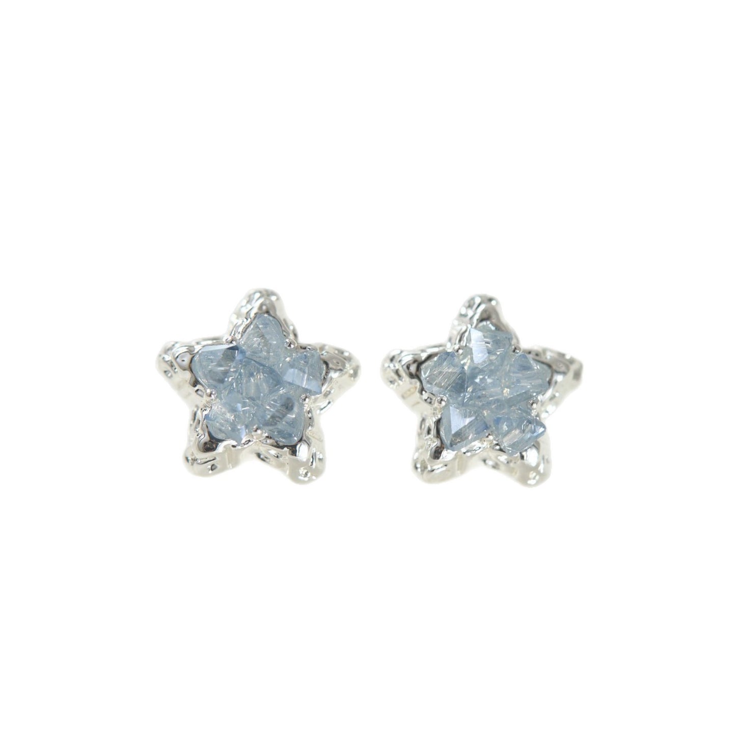 Blue Ice Crystal Fresh Sweet Pentagram Mosquito Coil Ear Clip Earrings