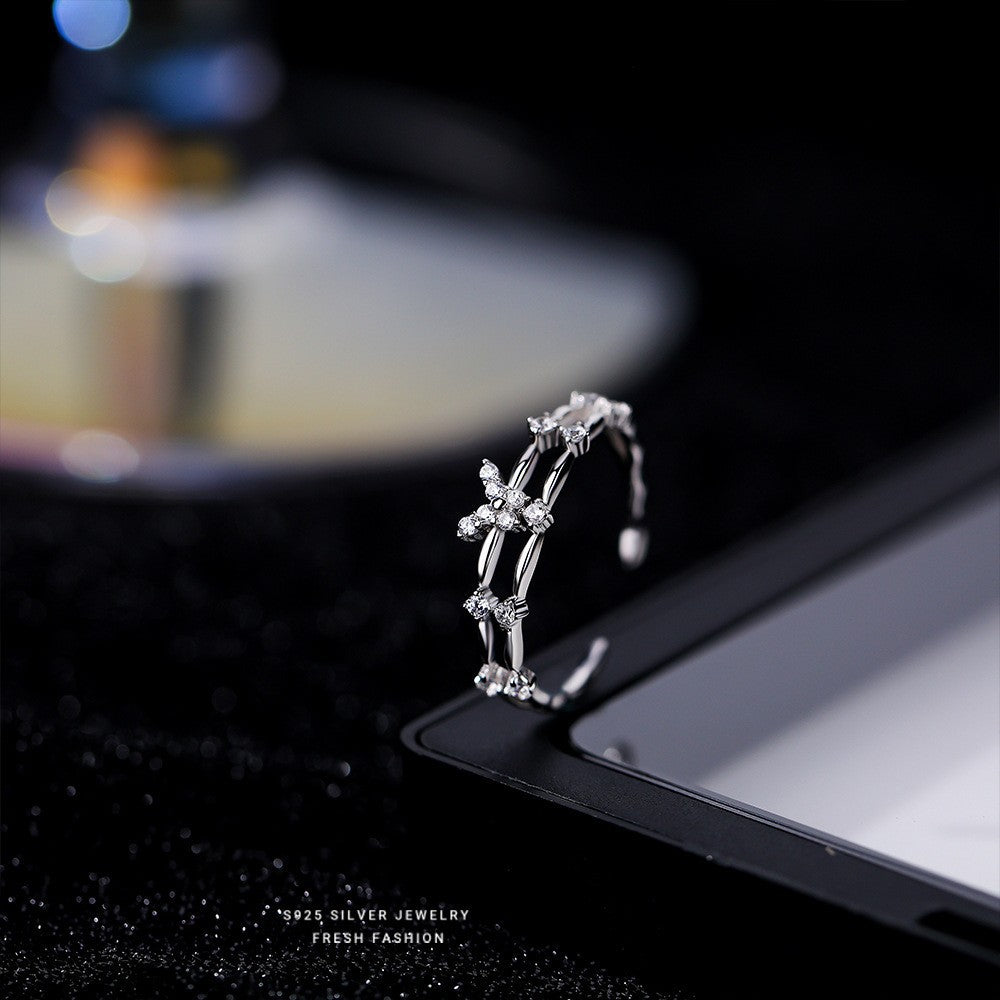 Layer Rhinestone Butterfly Female Korean Light Luxury Ring