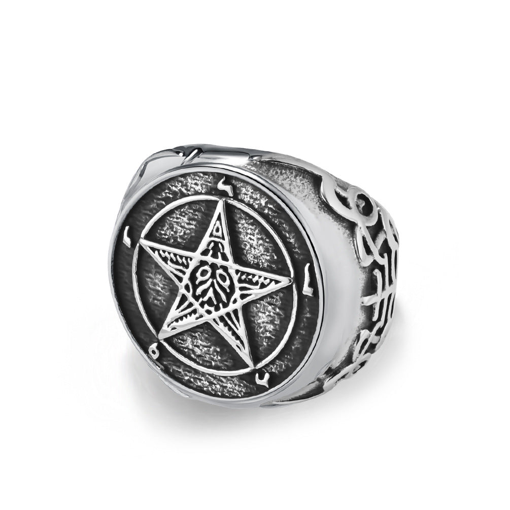 Stainless Steel Dawn Star Pentagram Titanium Rings