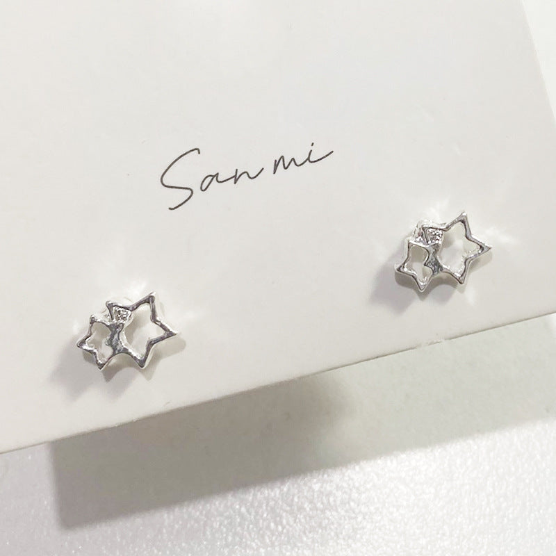 Fresh Plain Sier Plated Bow Female Small Simple Stud Earrings