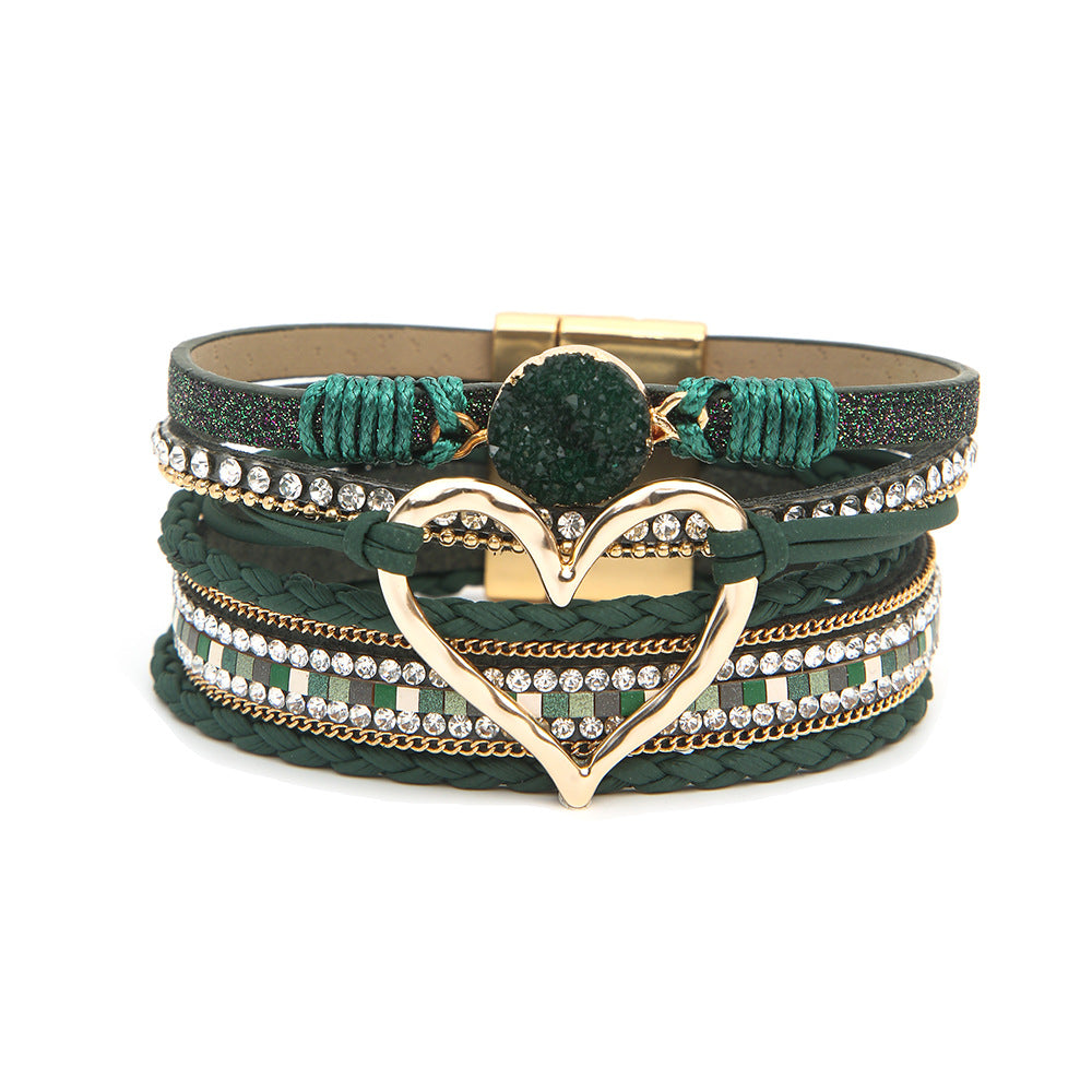 Women's Bohemian Leather Hand Weaving Gold Big Bracelets