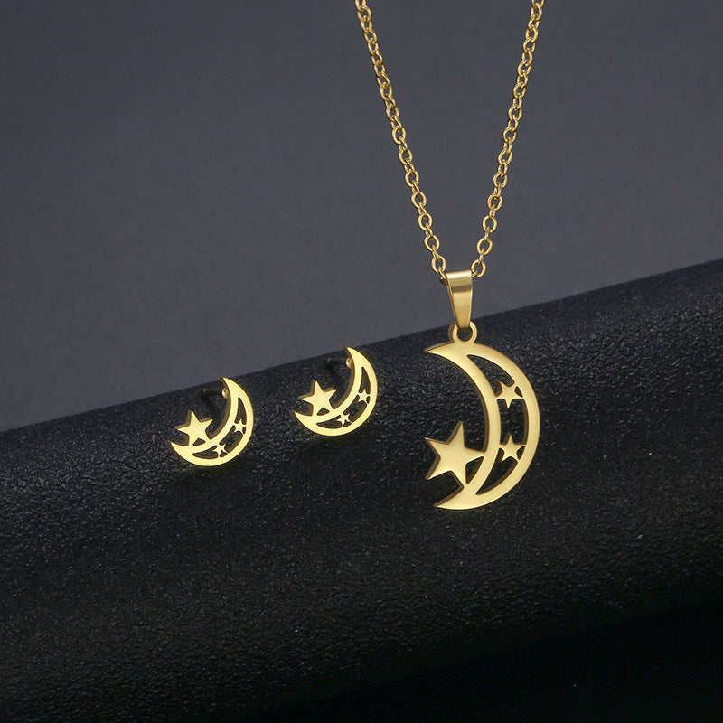 Steel Hollow Star Moon Three-piece Personal Earrings