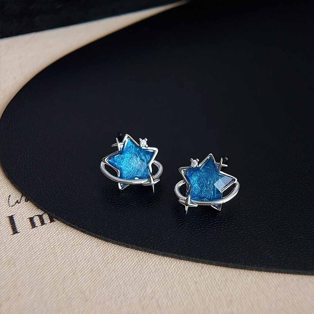 Fresh Blue Star Ear Female Design Zircon Planet Earrings