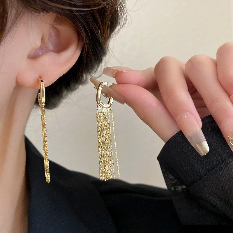 Needle High-grade Metal Tassel Female Temperament Long Earrings