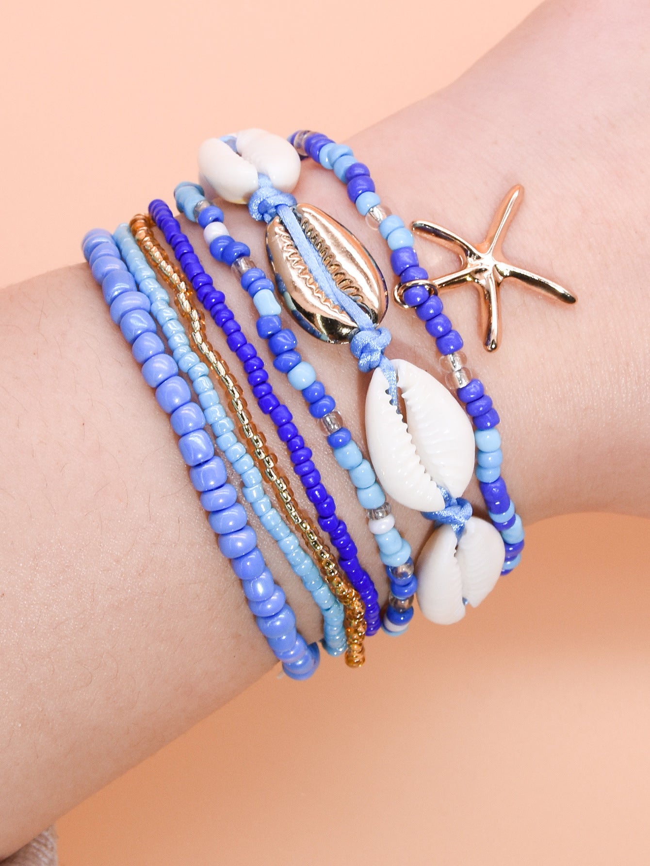 Women's Dopamine Starfish Bead Shell Carrying Strap Bracelets