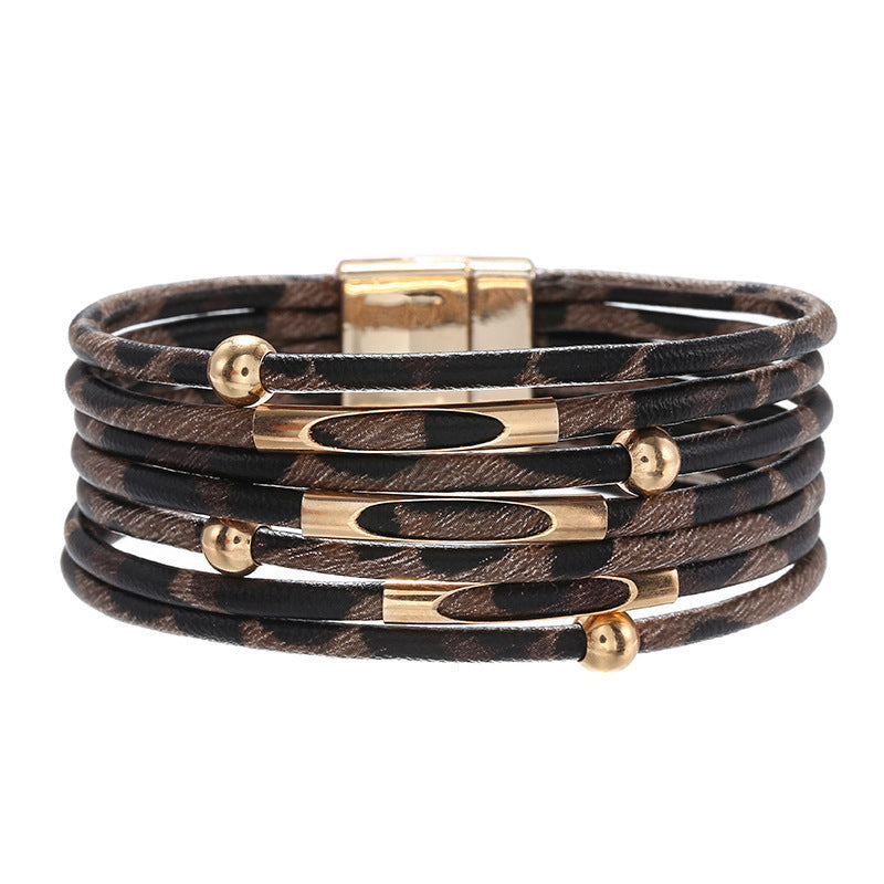 Buckle Leather String Beads Rope Copper Bracelets