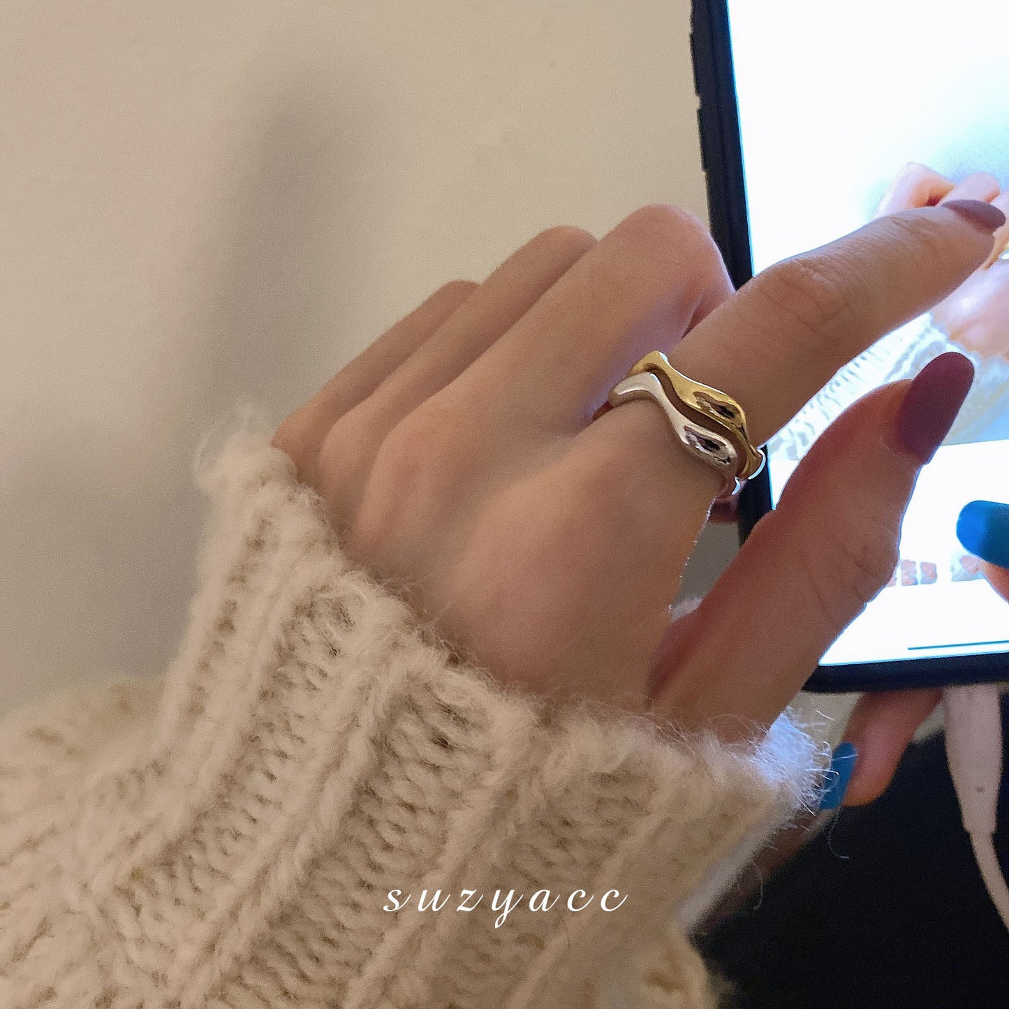 Gold Sier Two-color Index Finger With Opening Female Rings