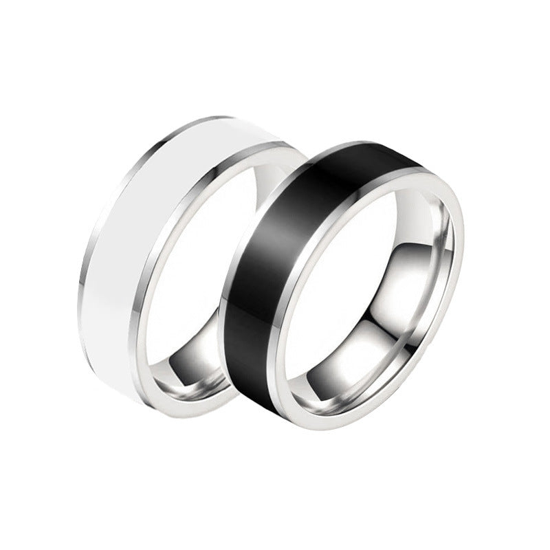 Oil Dripping Simple Black White Epoxy Fashion Trendy Couple Rings