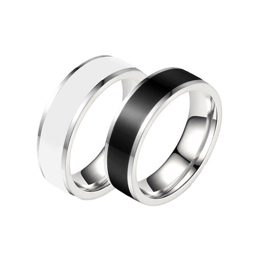 Oil Dripping Simple Black White Epoxy Fashion Trendy Couple Rings