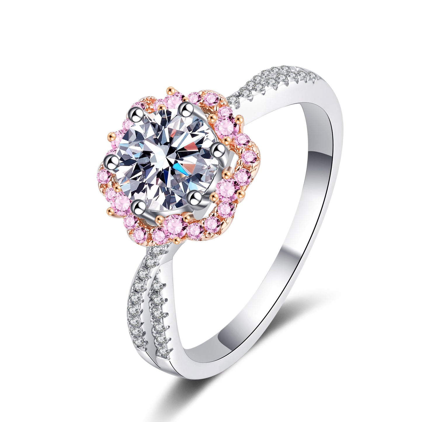 Sier Moissanite Cherry Blossom French Exquisite Rings