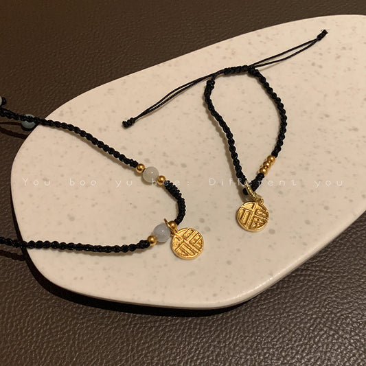 Women's Gold Blessing Card Braided Rope Light Luxury Necklaces