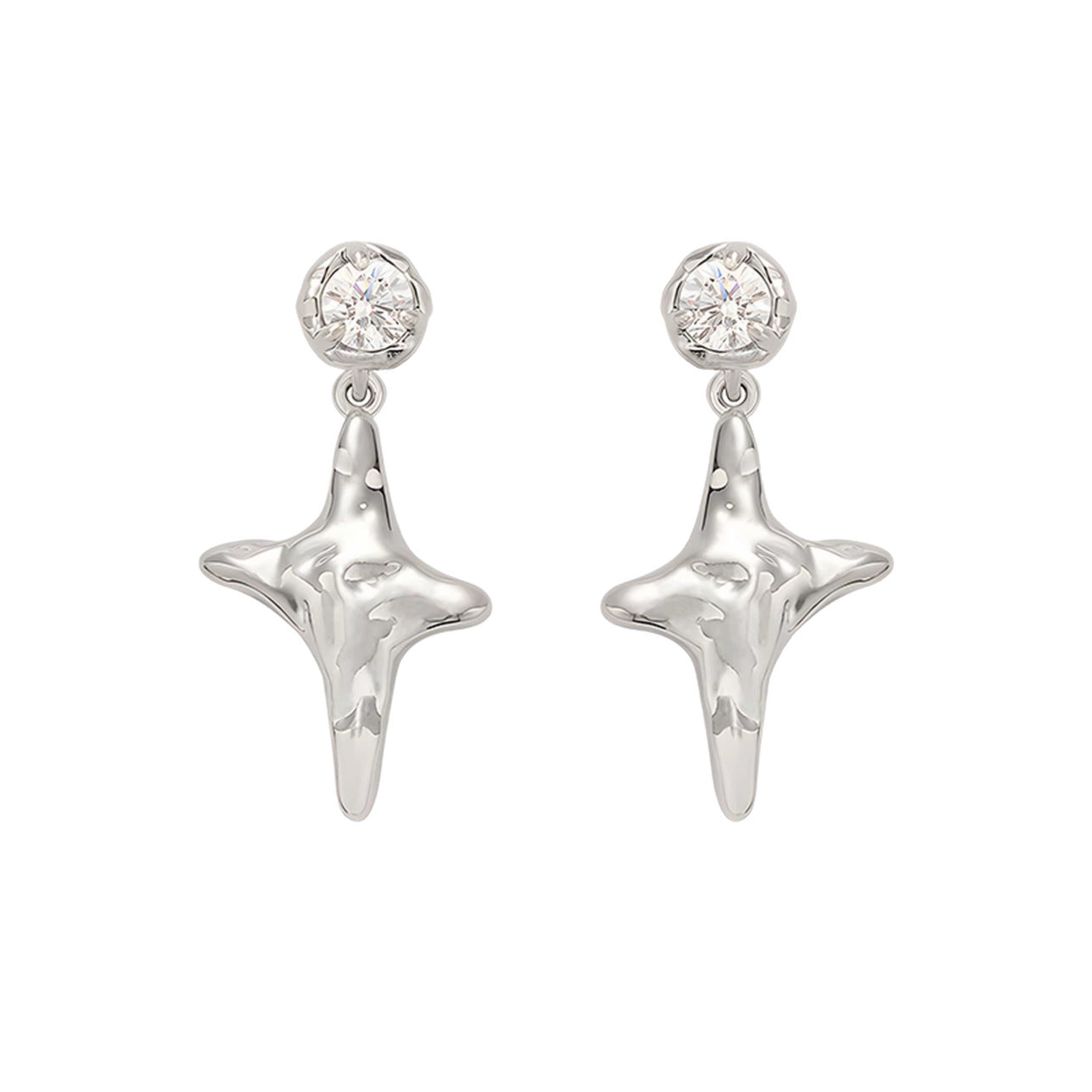 Women's Diamond Four Stars High-grade Cold Wind Sier Simple Small Rings