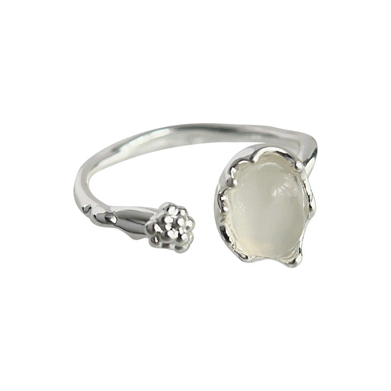 Women's Artistic Retro Personalized White Agate Open Rings