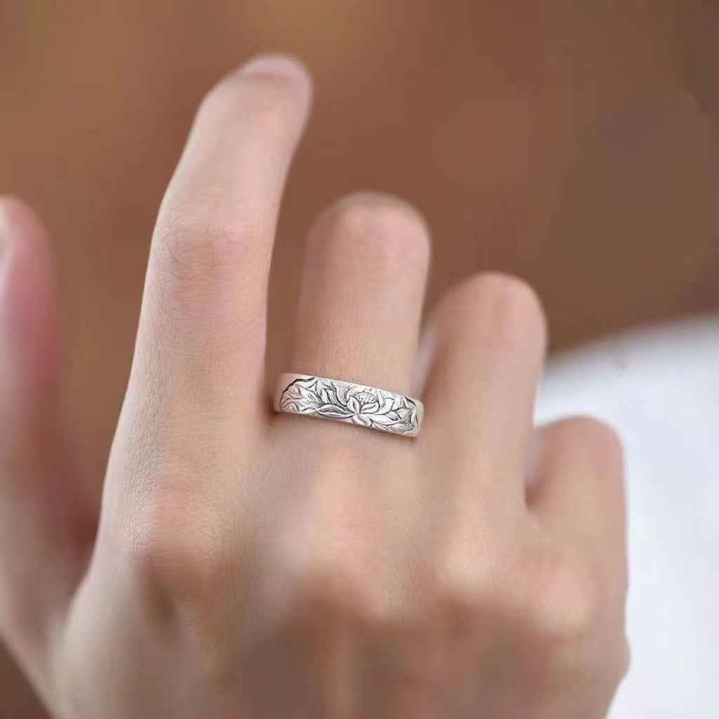 Women's & Men's Style Lotus Trendy Personalized Niche Design Minimalist Creative Index Rings