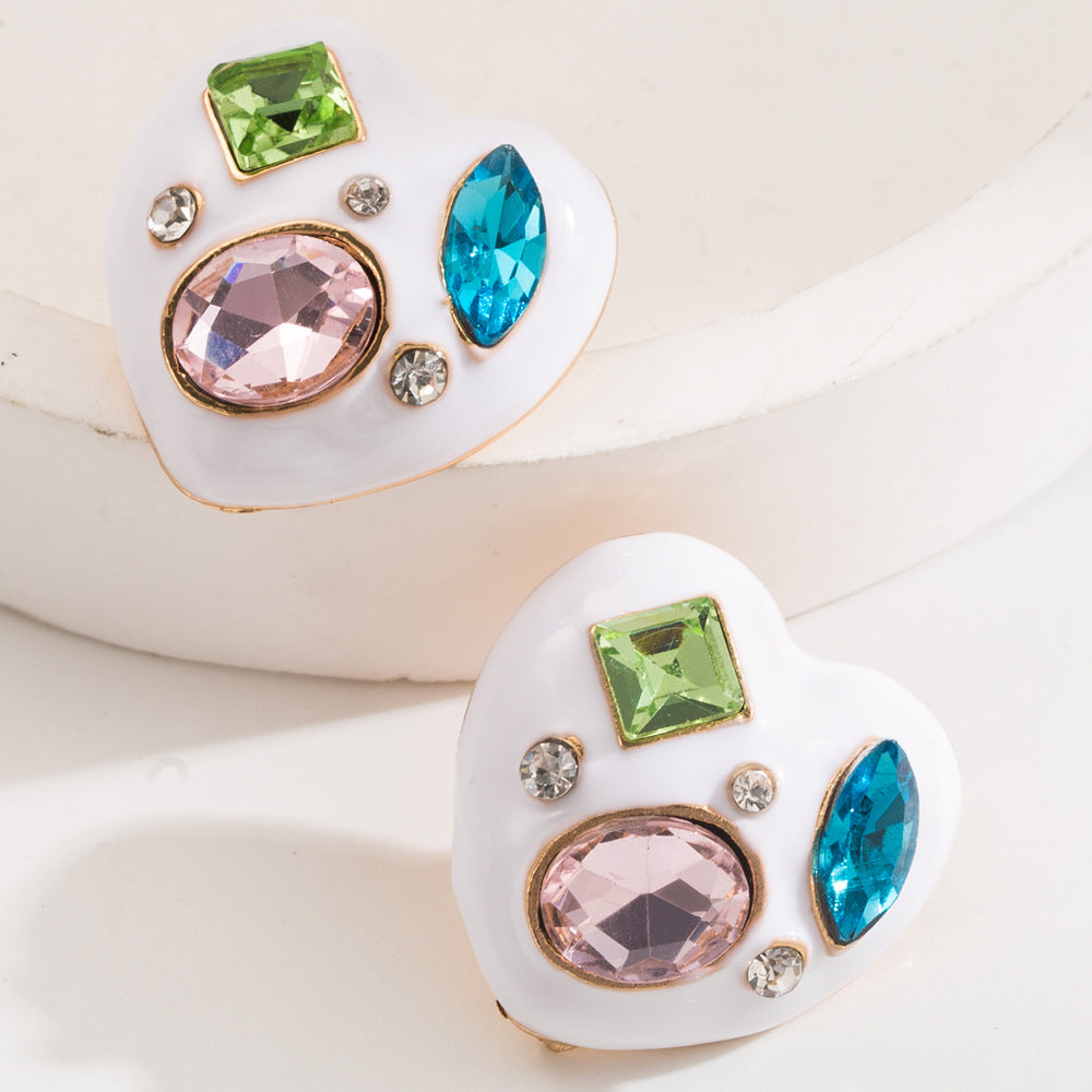 Alloy Drop Oil Inlaid Color Glass Drill Earrings