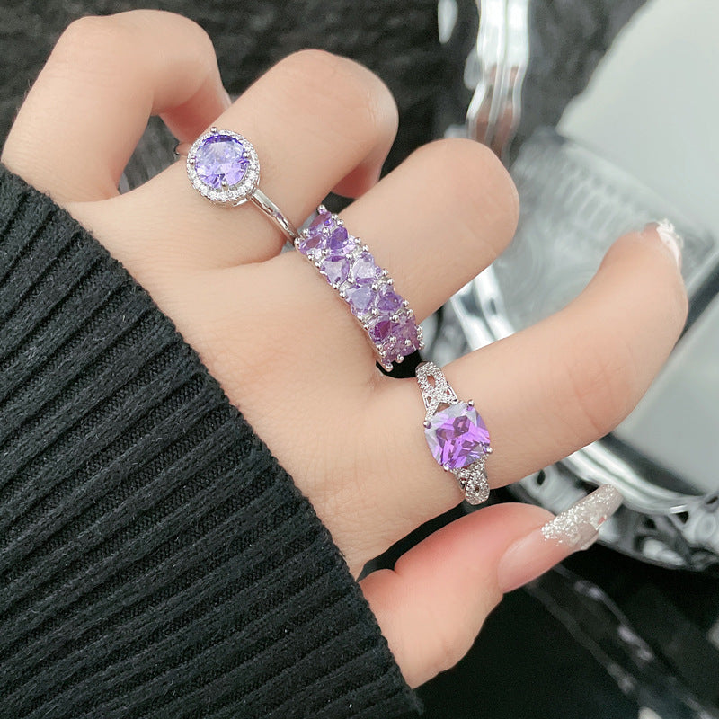 Cool Purple Diamond Open Female Cold Wind High Sense Rings