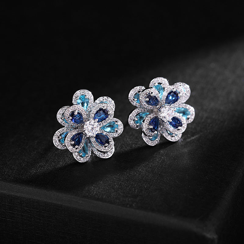 Women's Sier Pin Elegant Color Zircon Flower Earrings