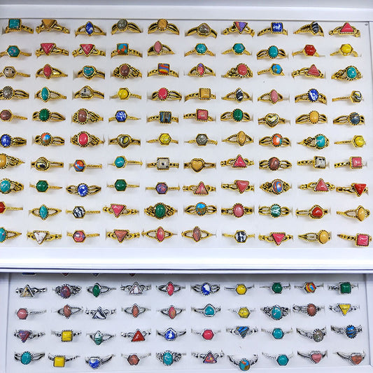 Women's Below One Yuan Geometric Modeling Imitation Turquoise Rings