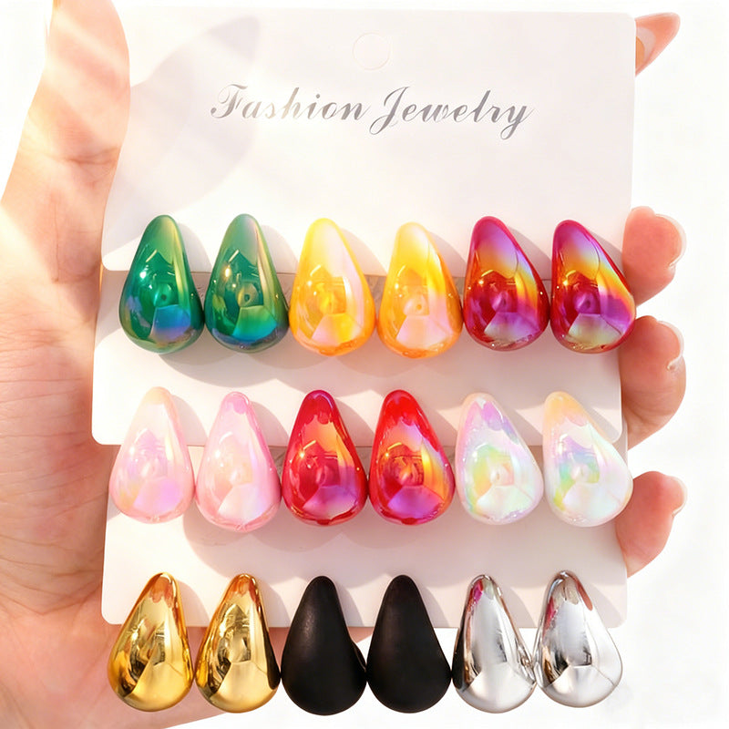 Women's Stylish Water Drop Trendy Unique Smooth Simple Exquisite Match Stud Earrings