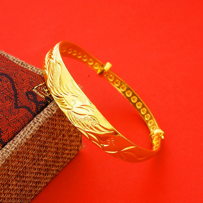 Women's Push-pull Vietnam Placer Gold Fu Character Dragon Phoenix Bracelet