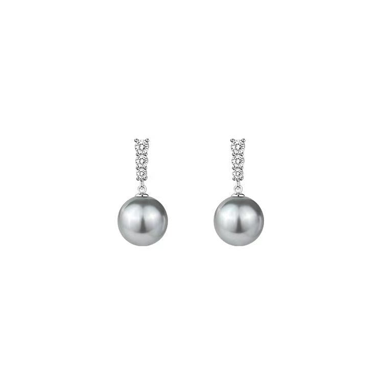 Women's Needle Pearl Shiny Diamond Ear French Earrings