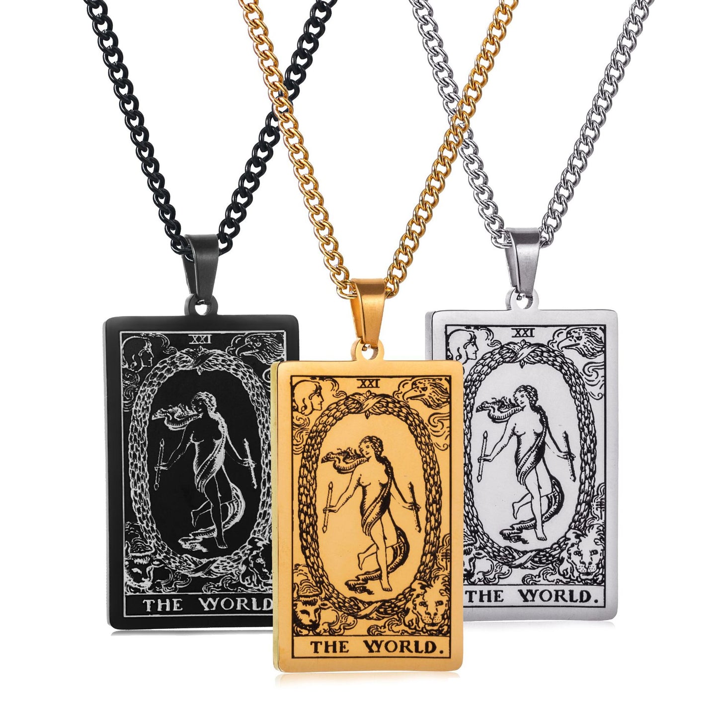 Men's Stainless Steel Tarot Personalized Retro Square Plate Necklaces